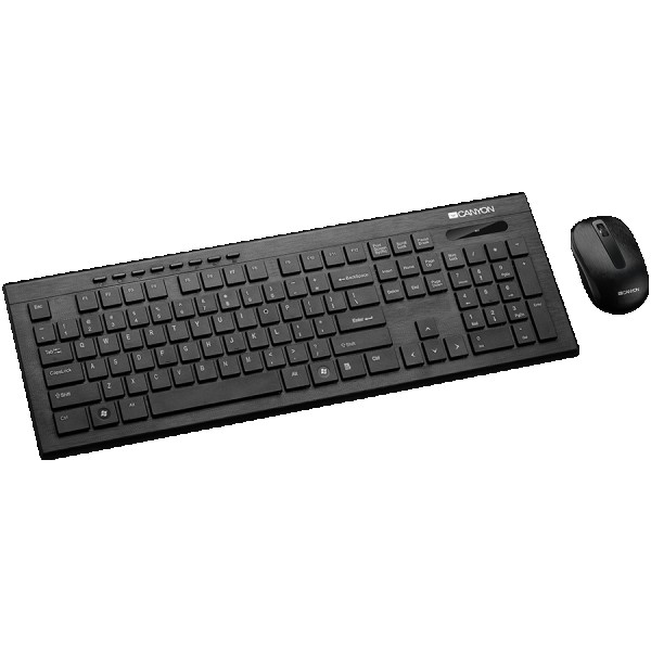 CANYON Multimedia 2.4GHz wireless combo-set, keyboard 104 keys, slim and brushed finish design, chocolate key caps, AD layout (black); mous