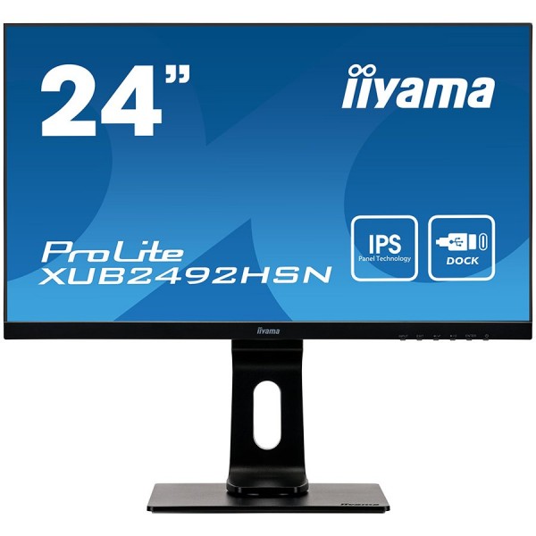 IIYAMA Monitor LED USB-C RJ45 XUB2492HSN-B1 23.8'' IPS Ergo HAS Pivot, Speakers and headphones, 16:9, 250 cdm˛, 1000:1, 4ms, HDMI, DP, 2xUSB 3.0, 1xUSB-C (65W), Black, 3y ( XUB2492HSN-B1 ) 