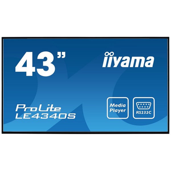 IIYAMA Monitor 43'' 1920x1080, AMVA3 panel, Fan-less, Speakers, Multiple In-Outputs (VGA, DVI-D, HDMI and more), 350 cdm^2, 3000:1 Static Co