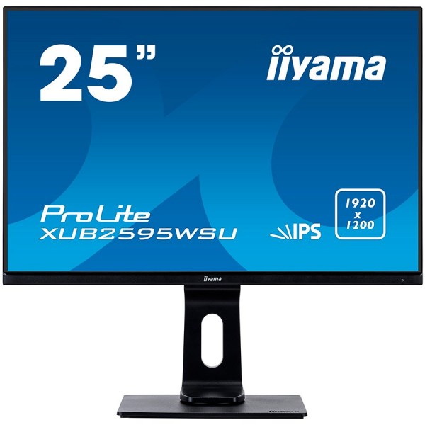 IIYAMA Monitor 25'' Ultra Slim, 1920x1200, IPS, 300cdm˛, DisplayPort, HDMI, VGA, 4ms, Speakers, USB HUB (2x2.0), 13cm Height Adj. Stand ( XUB2595WSU-B1 ) 