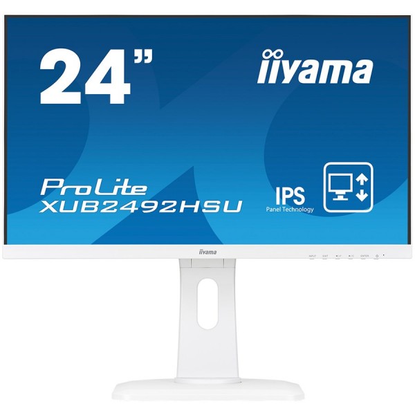 IIYAMA Monitor Prolite, 24'' WHITE, ETE ULTRA SLIM LINE , 1920x1080, ETE IPS-panel, 13cm Height Adj. Stand, Pivot, 250 cdm˛, Speakers, VGA, HDMI, DisplayPort, 4ms (23,8'' VIS) ( XUB2492HSU-W1 ) 