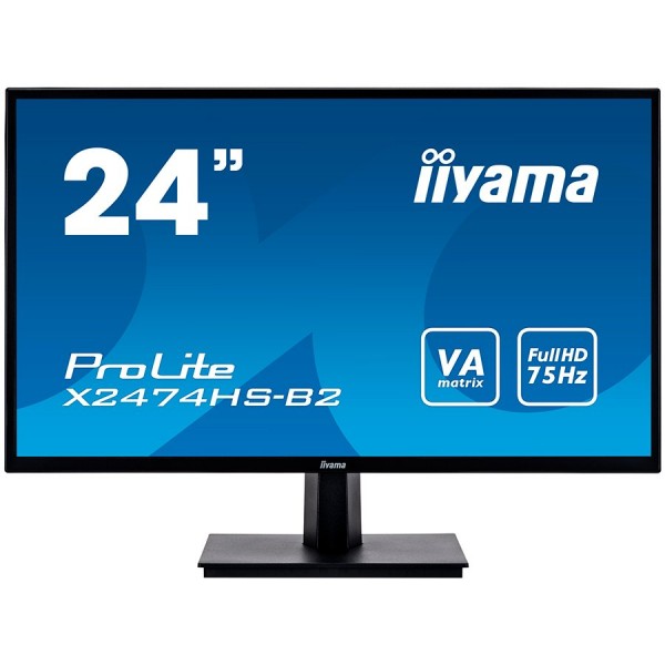 IIYAMA Monitor Prolite, 24'' 1920x1080, VA panel, 250cdm˛, VGA, DisplayPort, HDMI, 4ms, Speakers (23,6'' VIS) ( X2474HS-B2 ) 