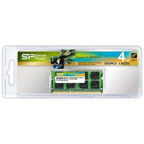 Silicon Power DDR3-1600  CL11 4GB DRAM DDR3 SO-DIMM Notebook 4GB (512*8) 8chips, EAN: 4712702627008 ( SP004GBSTU160N02 ) 