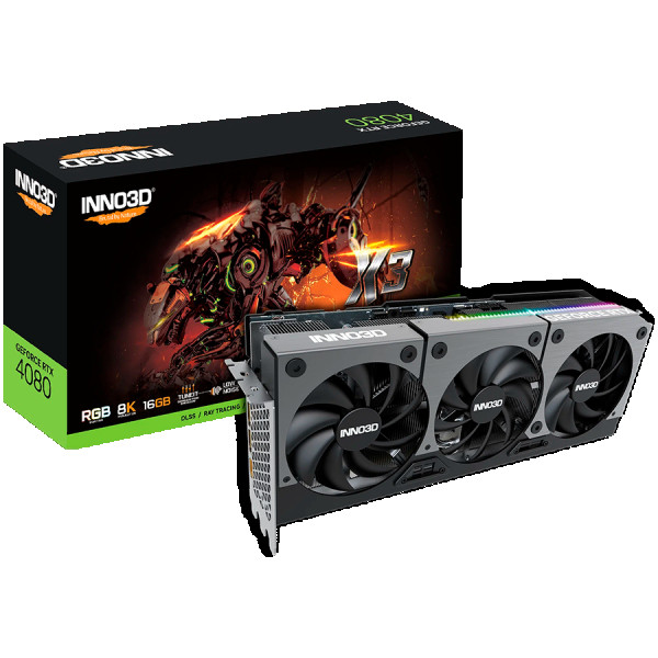 INNO3D NVIDIA Video card GeForce RTX 4080 X3 16GB GDDR6X 320bit, 2505 MHz  24Gbps, 3x DP, 1x HDMI, 3 slot, 3 fan ( N40803-166X-187049N ) 